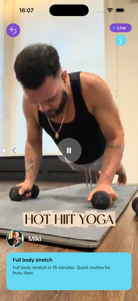 Azarr - A man performing a hot hiit yoga workout with weights on the Azarr app