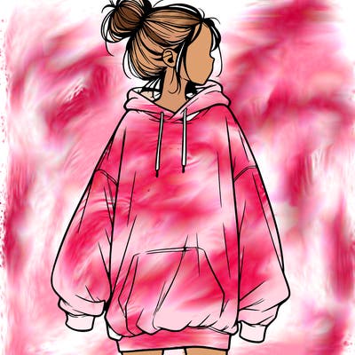 realistic girl with a oversized sweatshirt on and a bun