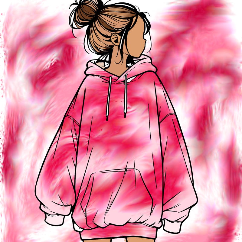 realistic girl with a oversized sweatshirt on and a bun