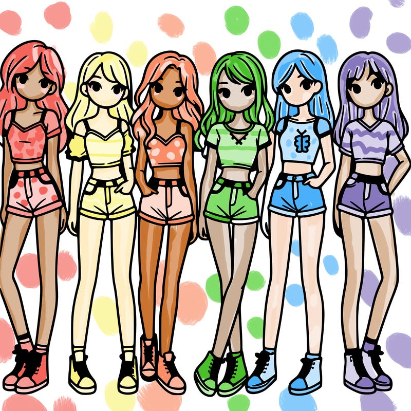 a group of girls wearing crop tops and shorts