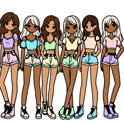 a group of girls wearing crop tops and shorts