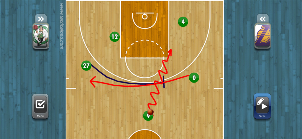 TacticalPad Basketball - Basketball-Coaching-App mit taktischen Spielzugdiagrammen auf einem digitalen Spielfeld