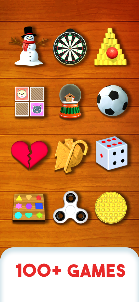 A collection of various antistress mini games including a fidget spinner and pop it toy on a wooden background