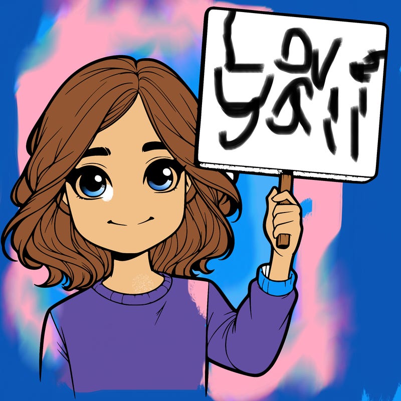 realistic girl holding up a sign