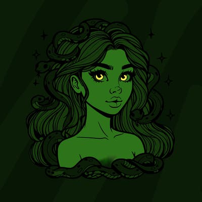 realistic girl with snakes as hair