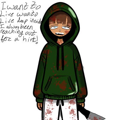 faceless girl in a tracksuit with a hood on and no hair