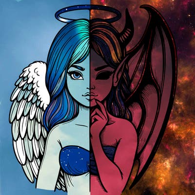 realistic angel half demon