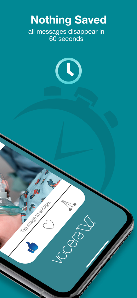 Ease app interface showing a medical photo and the message that updates disappear in 60 seconds for patient privacy.