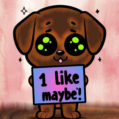 cute dog holding sine that says 1 like maybe?