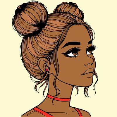realistic girl with buns on the top of her head