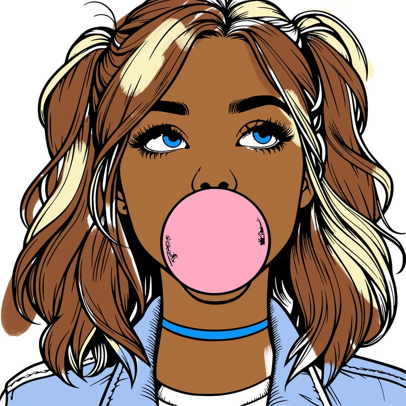 realististic girl blowing bubble -gum