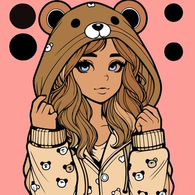 realistic girl in a animal pjs hoodie
