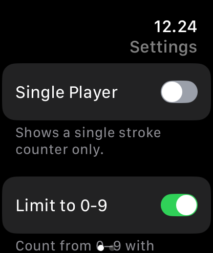 Stroke Counter for Golf - Einstellungen für die Golf-Schlagzähler-App auf der Apple Watch.