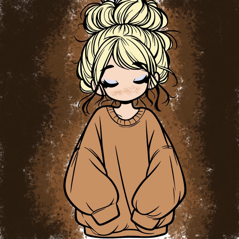 girl with baggy sweatshirt and messy bun