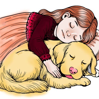 a girl sleeping with a dod realistic