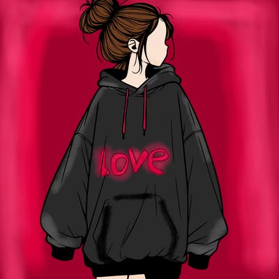 realistic girl with a oversized sweatshirt on and a bun