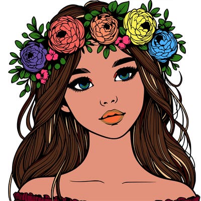 realistic girl with flowers crown