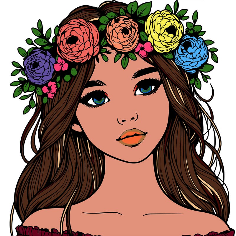 realistic girl with flowers crown