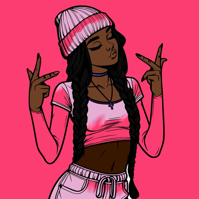 realistic teenage girl with braids and a beanie and crop top doing 🫶🏼