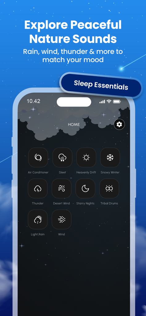 Deep Sleep Sound - Deep Sleep Sound app interface showing various nature and ambient sound options for sleep and relaxation