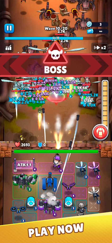 Undead Siege - Undead Siege gameplay screen featuring a boss wave alert and strategic unit placement in an inventory grid