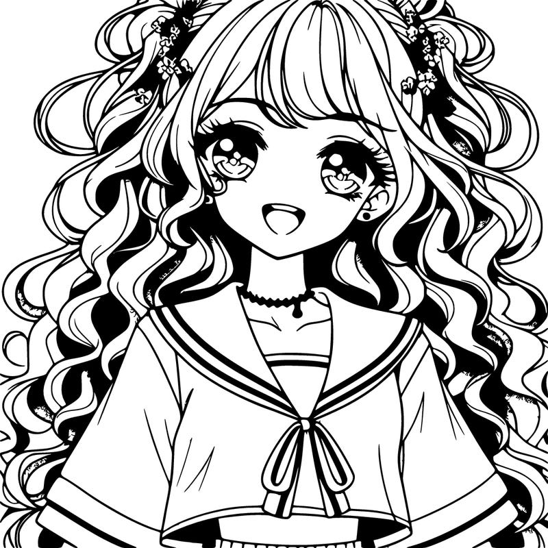 anime popular girl with long curly hair big eyelashes pretty eyes smiling with some blush wearing an anklet and wearing a school uniform cut top into a crop and short skirt and heels