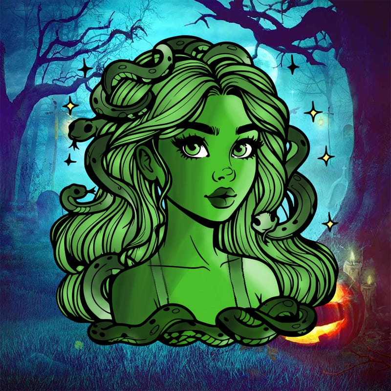 realistic girl with snakes as hair