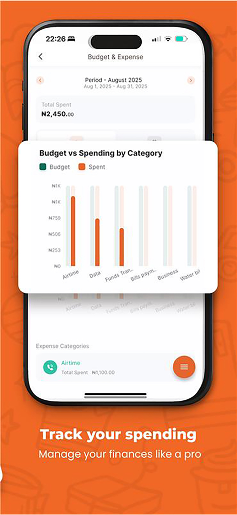 Remita - Pantalla de seguimiento de presupuesto y gastos de la aplicación Remita con gráfico de categorías de gasto
