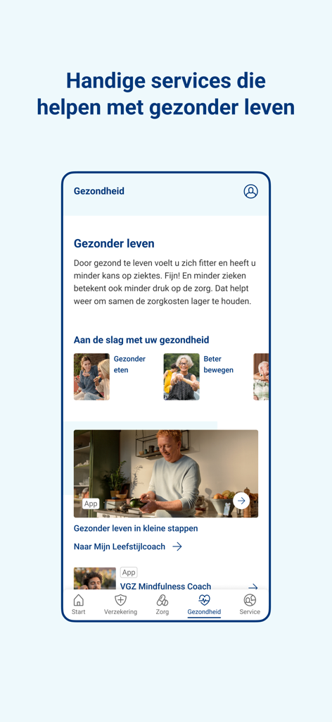 UnitedConsumers Zorg app health screen showing wellness and lifestyle coaching services