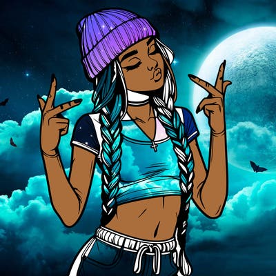 realistic teenage girl with braids and a beanie and crop top doing 🫶🏼