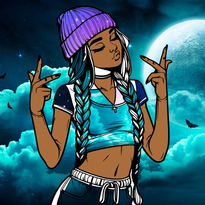 realistic teenage girl with braids and a beanie and crop top doing 🫶🏼