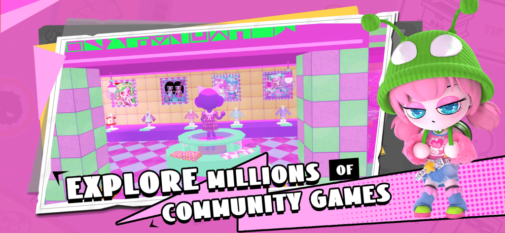 BUD: Create, Design and Play - Eine bunte 3D-Modeboutique in der BUD-App mit einem angepassten Avatar.