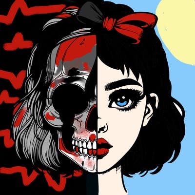 realistic girl with half skull mask