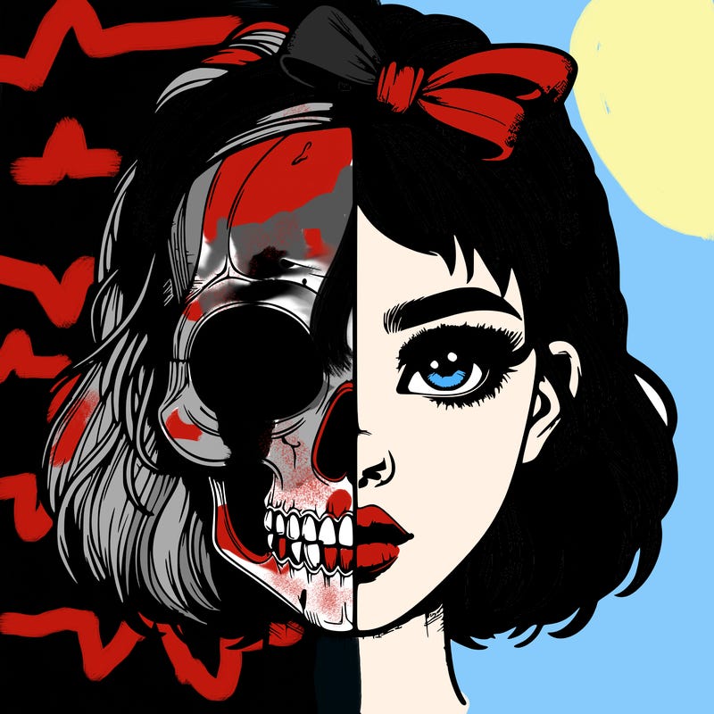 realistic girl with half skull mask