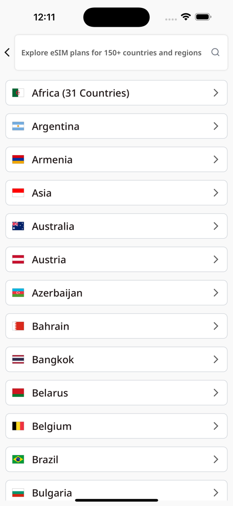 eTravelsim - Travel eSim - eTravelsimアプリの国および地域別の海外eSIM渡航先のリスト。