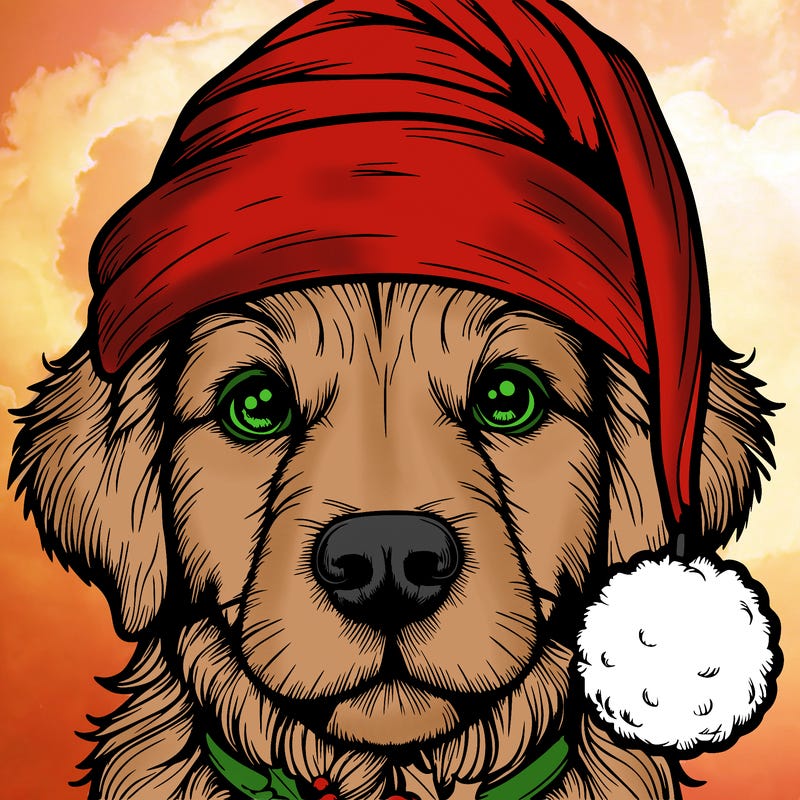 realistic dog with a christmas hat