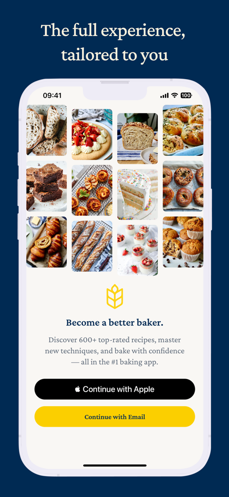Kneady: Bread & Baking Recipes - Schermata di benvenuto dell'app di panificazione Kneady che mostra una griglia di ricette professionali di pane e pasticceria
