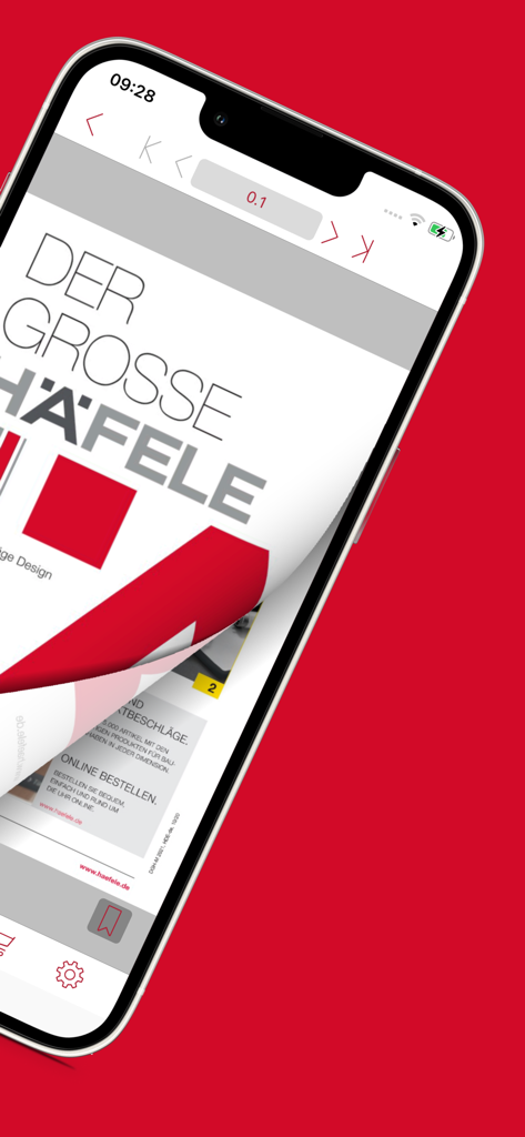 Häfele Catalogue - Catalogo digitale Häfele visualizzato sullo schermo di uno smartphone.