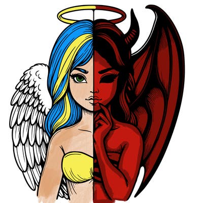 realistic angel half demon