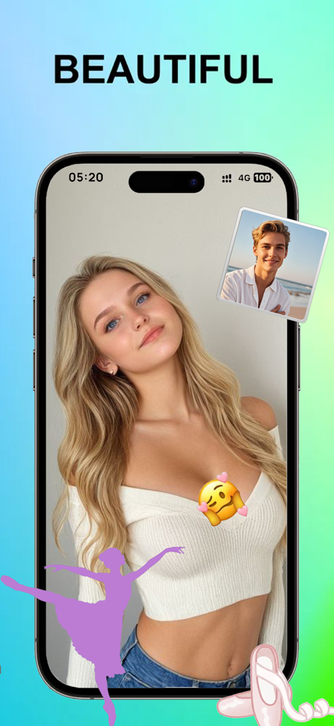 Toik: Online Chat & Video Call - Toik app video call screen showing a one on one conversation with a dance professional and ballet graphics