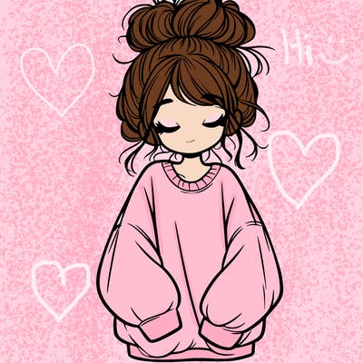 girl with baggy sweatshirt and messy bun