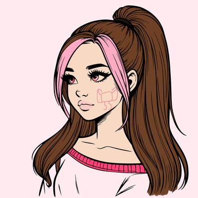 realistic girl with a high ponytail