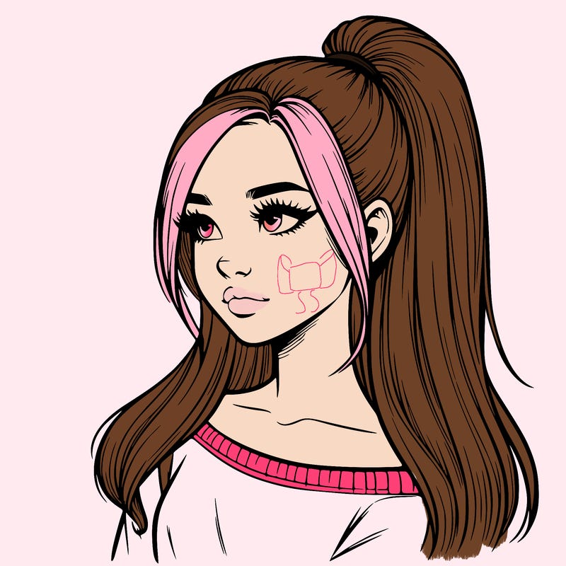 realistic girl with a high ponytail