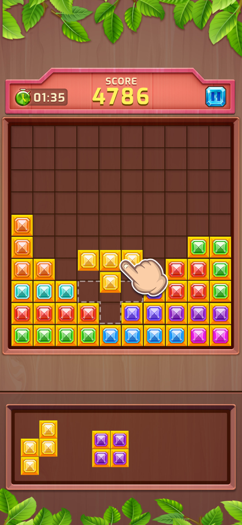 Block Puzzle: Win & CashOut - A hand dragging a puzzle piece on the Block Puzzle Win and CashOut game board