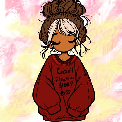 girl with baggy sweatshirt and messy bun