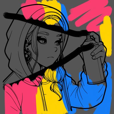 a realistic girl, spray painting