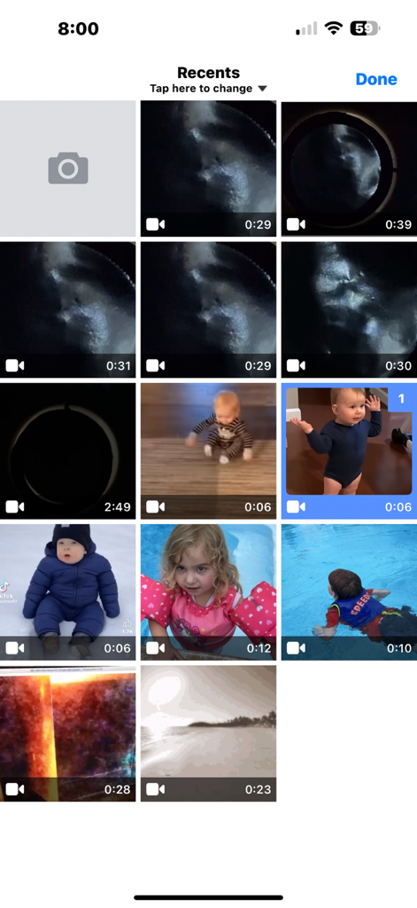 Video Scrubber Pro - A screen within the Video Scrubber Pro app showing a grid of video thumbnails for the user to select for frame by frame analysis