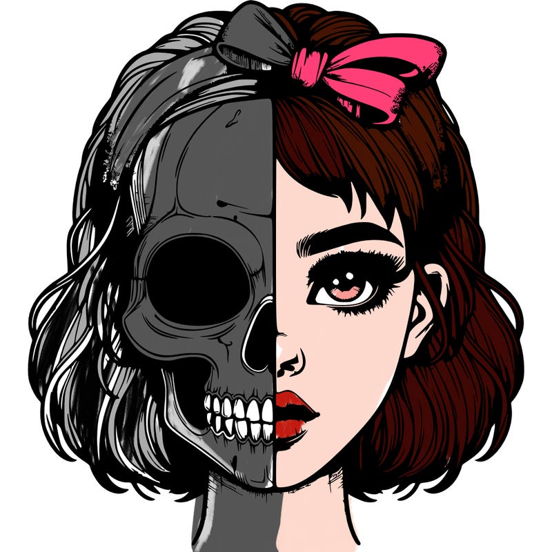 realistic girl with half skull mask