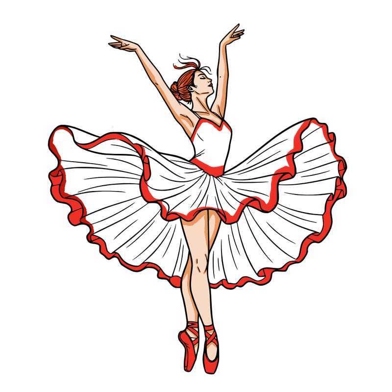 a delicate ballerina with her costume in motion.