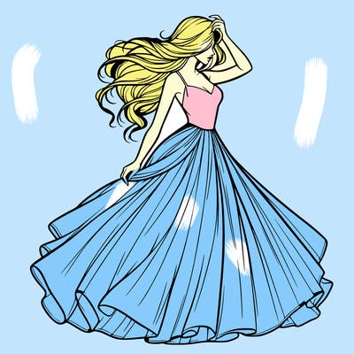 realistic woman with dress flowing in the wind